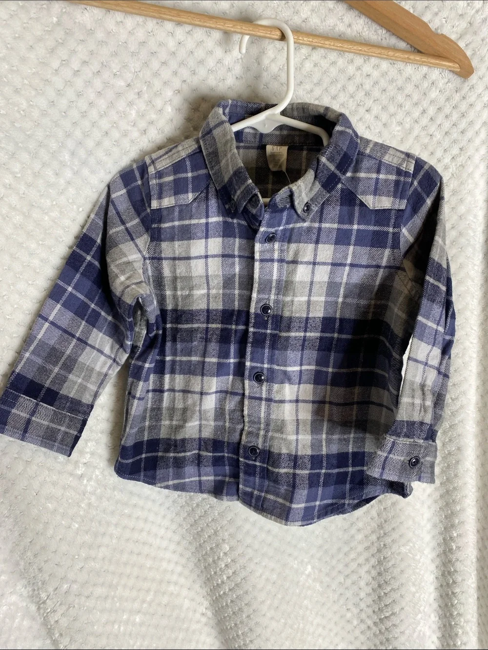 Baby GAP Boys Plaid Button Down Flannel Shirt - Blue and Gray